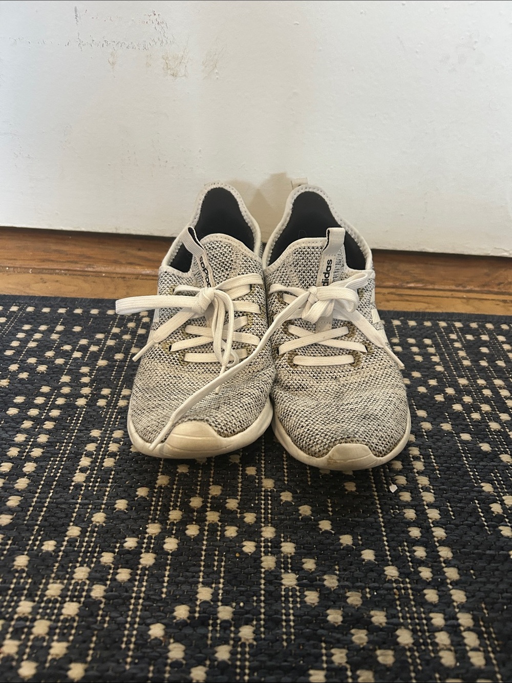 Adidas Cloudfoam Heathered Cream Knit Lace-Up Sneakers